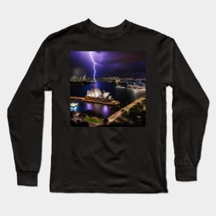 Iconic World Landmarks During A Thunderstorm: Opera House Sydney Long Sleeve T-Shirt